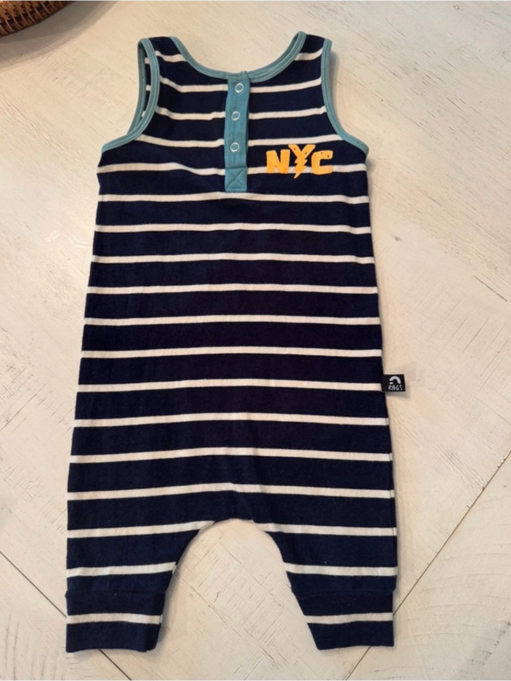 RAGS Striped Navy & White NYC Sleeveless Baby Romper